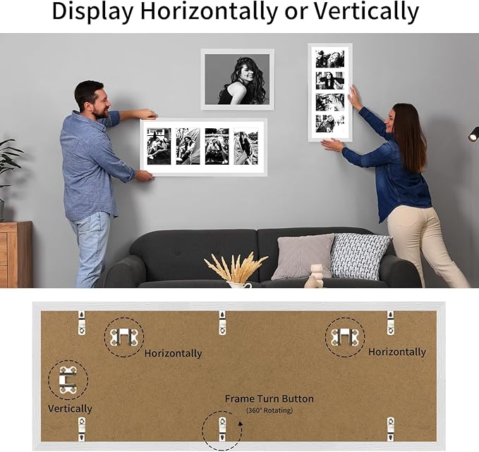 8x20 Oak Wood Picture Frame - 8x20 Photo Frame with Mat Display 4Pcs 4x6 Photos, 4x6 Picture Frame Wood, Natural Solid Wooden Picture Frames for Wall Art Photo and Prints(1 Pack, White)