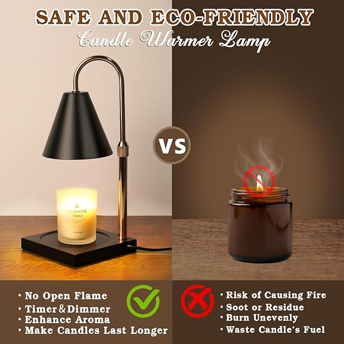 Candle Warmer Lamp with Timer Dimmer, Electric Candle Lamp Warmer for Bedroom Decor, for Women, Mom, Adjustable Metal Candle Lamp, Mom Gifts, Home Decor for House Warming Gifts, Black