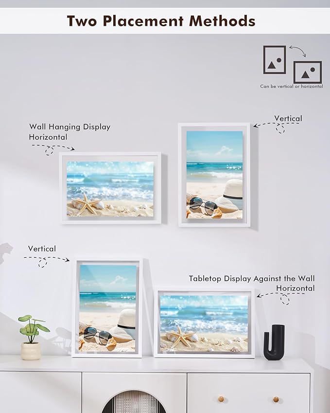 DLQuarts 18x24 Floating Picture Frame for 16x20/13x19/12x18/11x14 Photos, 2-Pack Solid Wood Double Plexiglass Wall Art Frames, Any Size Photo up to 18x24 Display, White