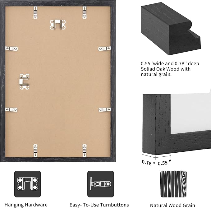 puthiac 18x24 Black Oak Wood Frames -18"x24" Poster Frames for Wall, 18x24 Picture Frames for Wall, 18 x 24 Picture Frames, 18 x 24 Frames for Wall (3 Pack, Black)