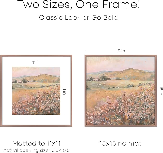 Homeforia 15x15 Picture Frame Mocha, High End Metal 15 x 15 Square Poster Frames with Mat 11 x 11 Photo, 15x15 Mocha Frame Matted to 11x11 Print, 15by15 Thin Frames, Tempered Glass, Wall Kit, Set of 1