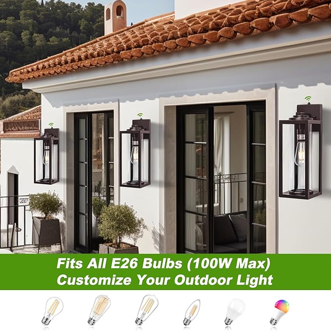 20inch Dusk to Dawn Outdoor Wall Light Fixtures - 2 Packs Large Exterior Waterproof Outdoor Lighting, Modern Porch Sconces Wall Mounted Lighting, Industrial Outside Lantern for Front Door