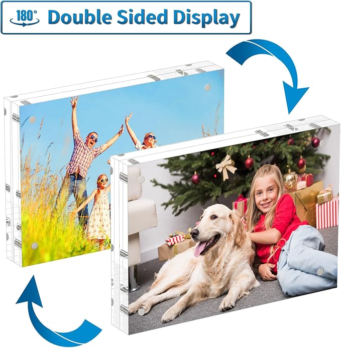 AITEE 3.5x5 Acrylic Picture Frames 3 Pack, 20% Thicker Block, Clear Picture Frames Freestanding Double Sided Magnetic Acrylic Lucite Frameless Transparent Square Frame Gift for Desktop Display