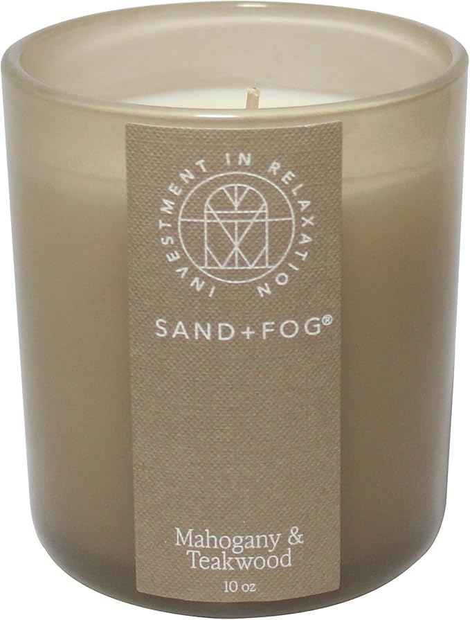Sand + Fog Scented Candle - Mahogany & Teakwood – Additional Scents and Sizes – 100% Cotton Lead-Free Wick - Luxury Air Freshening Jar Candles - Perfect Home Decor – 10oz