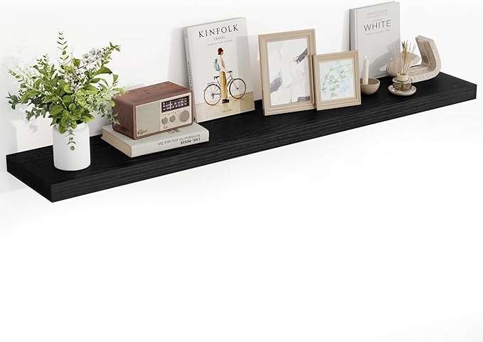 55 Inch Floating Shelves, 55"x9.25"x1.5" Inch Deep Floating Shelves for Wall, Wooden Shelves for Bathroom, Bedroom, Living Room, Black,1 Piece