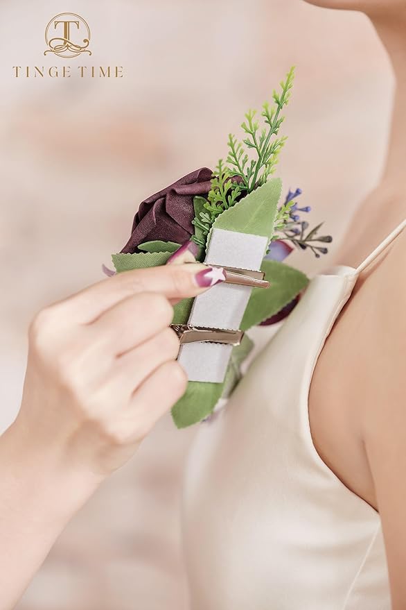TINGE TIME Artificial Shoulder Corsages Flowers, Set of 2, Mother of The Bride Floral Corsage for Wedding Ceremony Anniversary Formal Dinner Party (Plum)