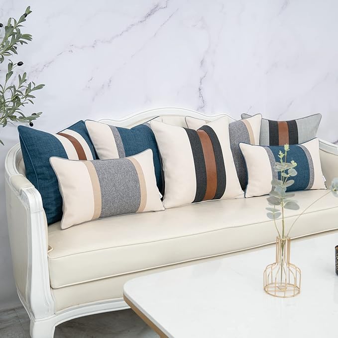 Yangest Patchwork Pillow Cover 18x18 Inch Luxury Cotton and Linen Cushion Cover Square Pillowcover for Couch Bedroom Living Room, Gray
