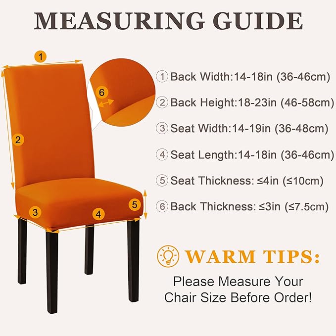 Sufdari Dining Chair Covers,Kitchen Chair Cover,Parsons Chair Slipcover,Spandex Chair Protectors for Dining Room Stretch Chairs Cover Set of 8 -Orange