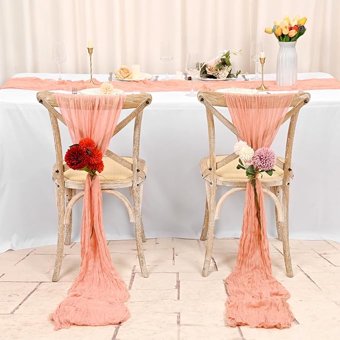 12 Pack Coral Cheesecloth Table Runner 10FT Cheese Cloths for Wedding Decor, 20x120inch Rustic Boho Gauze Table Runners for Wedding Party Bridal Shower Table Decoration