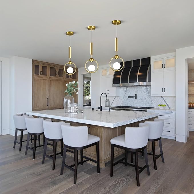 Modern Globe Glass Pendant Light fixtures 1-Light, Simplicity Gold Pendant Lighting, Mid Century Chandelier for Kitchen Island Dining Room Bedroom Entryway Hallway(2-Pack)