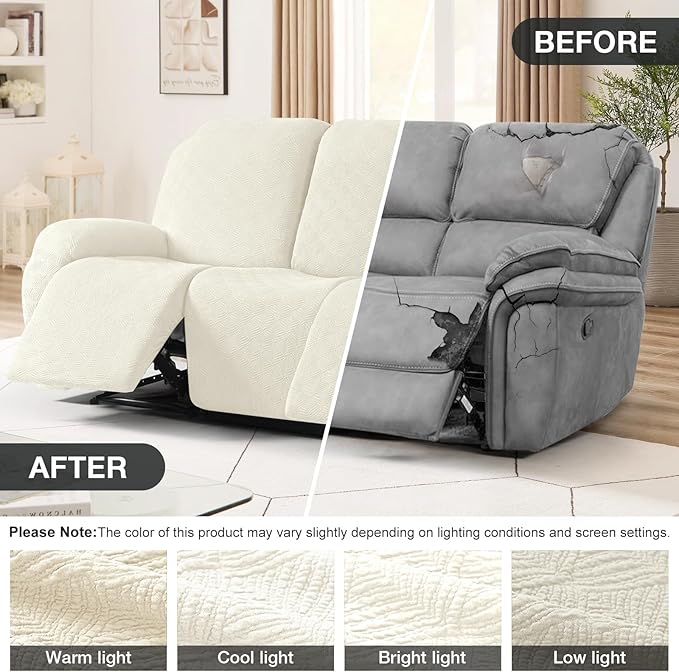 Timeles Recliner Covers for 3 Seater Reclining Sofa Slipcover Furniture Protector for Dogs and Pets Stretch Soft Washable (Three-Seater, Cream)