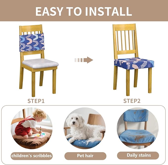 Stretch Dining Chair Seat Covers Set of 6,Dining Chair Slipcovers, Floral Printed Chair Covers,Soft Fabric Washable Upholstered Chair Seat Protector, No Rear Covers for Home Kitchen Dining Room