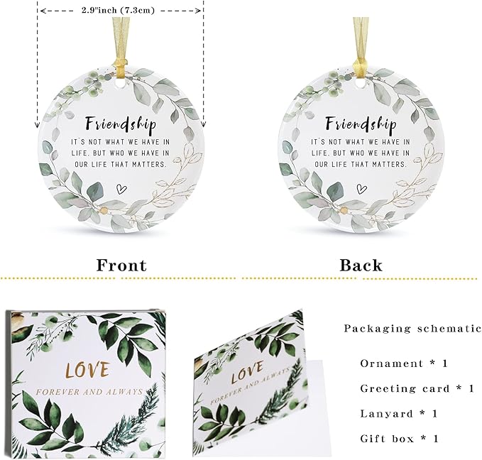 Best Friend Christmas Ornaments Gift 2025, Friendship Ornaments, Besties Forever Ornament, Friends New Year Ornaments, Ceramic Keepsake Double-Sided Printing with Gift Box,Greeting Card