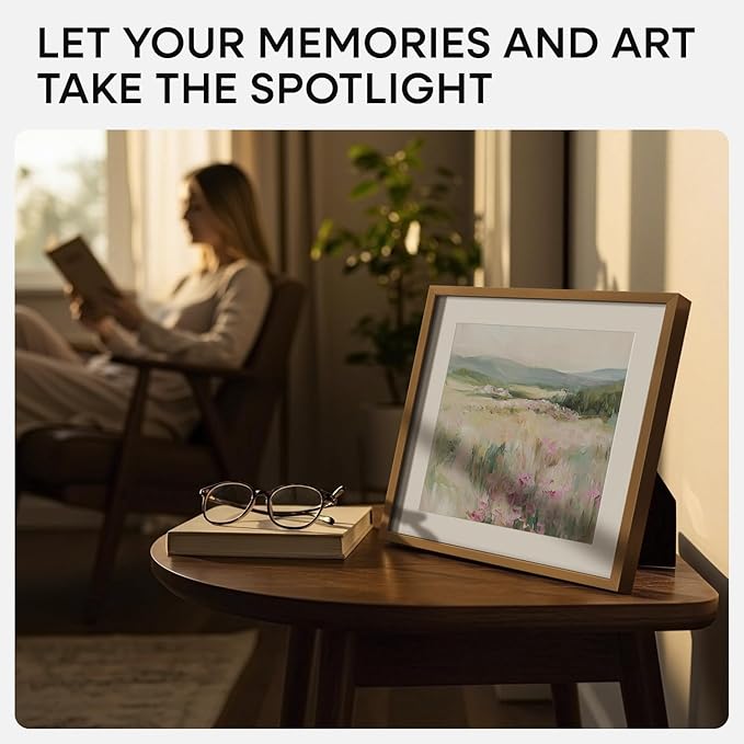 Homeforia 10x10 Picture Frame Bronze, High End Metal 10 by 10 Square Brass Frames with Mat 8 x 8 Photo, 10x10 Poster Frame Matted to 8x8 Art, Wall or Tabletop Frame, Tempered Glass, Wall Kit, Set of 2