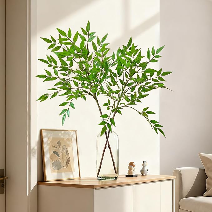 2 Pcs Fake Plants Green Nandian 35.4 Inch Greenery Stems for Vase Decor, Artificial Plants Faux Branches for Vase Filler Fake Leaves Office Home Decor