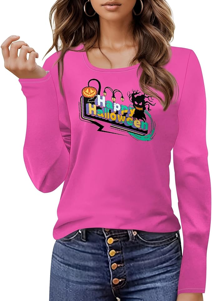 Halloween Sweatshirt Ghost Graphic U-Neck Sweatshirt Long Sleeve Breathable Plus Size Halloween Pullover Best Gift