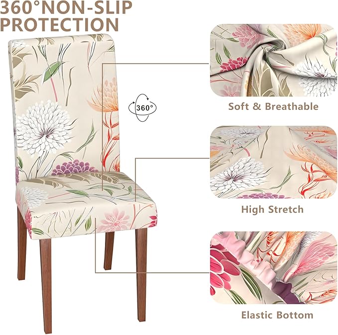 Stretch Dining Chair Covers Set of 2,Floral Print Chair Covers,Soft Removable Washable,Pet Friendly Furniture Protector,Universal Chair Slipcovers for Home, Kitchen,Ceremony Dining Room Seat