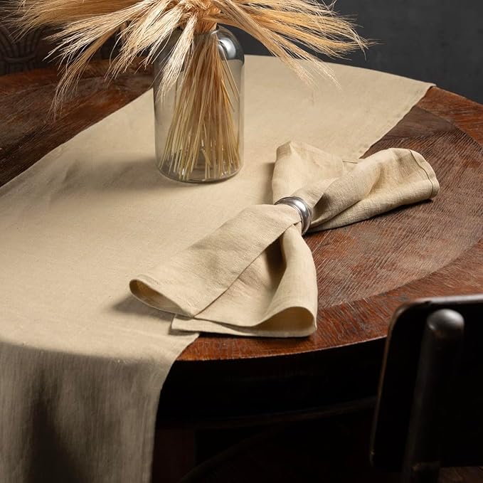 Linen Table Runner 60 inches Long - 100% Pure Linen Flax - Stonewashed European Linen Table Runner (Royal Creme, 14 x 60 Inch) - for Dining, Fall, Autumn, Thanksgiving
