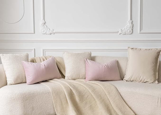 JUSPURBET Decorative Lumbar Throw Pillow Covers 16x24 Inch Velvet Cushion Covers Set of 2 for Couch Sofa Bed Hidden Zipper Modern Style for Home Decor and Living Room Accents,Pink