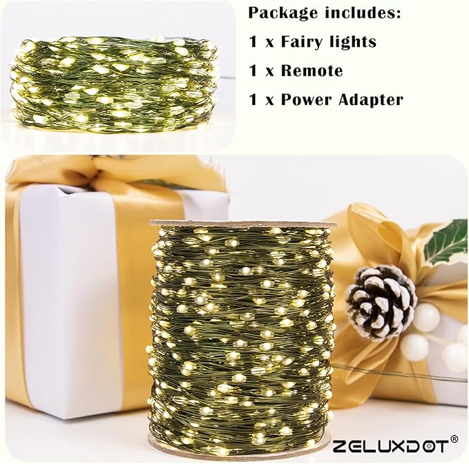 Fairy Lights Plug in,660FT 2000LEDs Waterproof Led String Lights,8 Modes Remote Twinkle Light for Outdoor Indoor Christmas Wedding Birthday Garden Party Decorations,Green Wire,Warm White