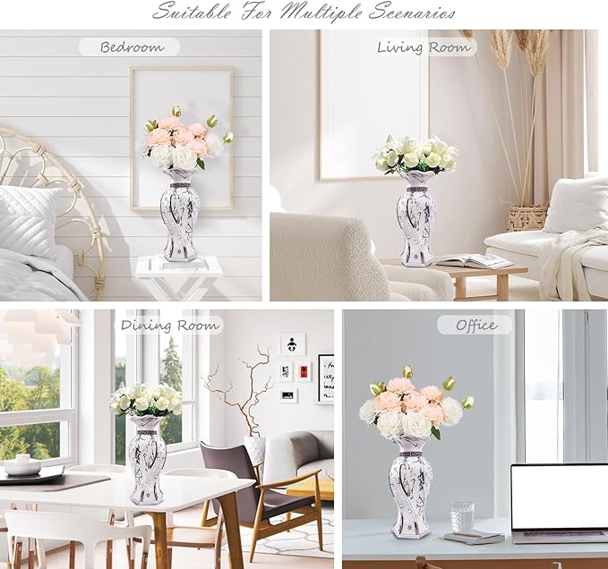 Modern Decorative Vase,Silver Flower Vase for Home Decor with Rhinestone,30 cm Luxury Ceramic Vase for Centerpiece,Living Room,Bedroom,Large Flower Vase