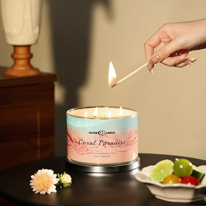 Coral Paradise Scented Candles, 18oz Soy Candles Non Toxic 4-Wick Large Candle Jars, Over 50 Hours of Burning Time, Ideal for Gifting, Events, Home Decor