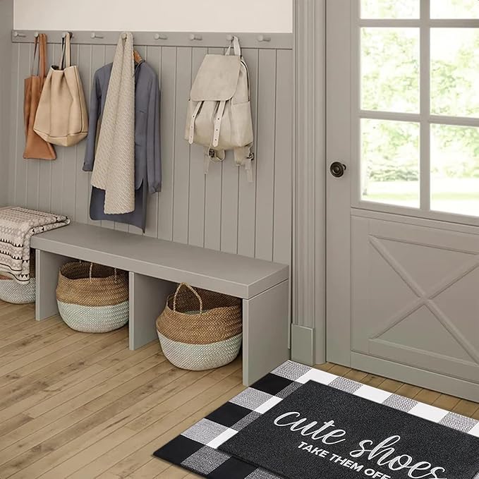 Welcome Mat Outdoor Entryway Cute Shoes Take Them Off Mats for Front Door with Rubber Backing Doormat All-Weather Indoor Mat Polystyrene Non Slip Natural Mat Black