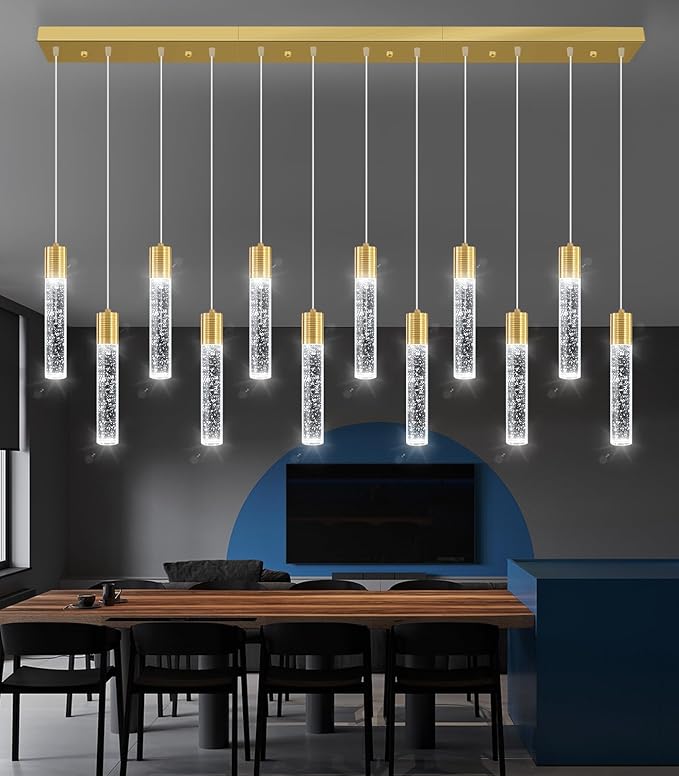Modern Crystal Chandeliers LED Pendant Light for Kitchen Island Dining Room Entrance Foyer Living Room 6000K Gold