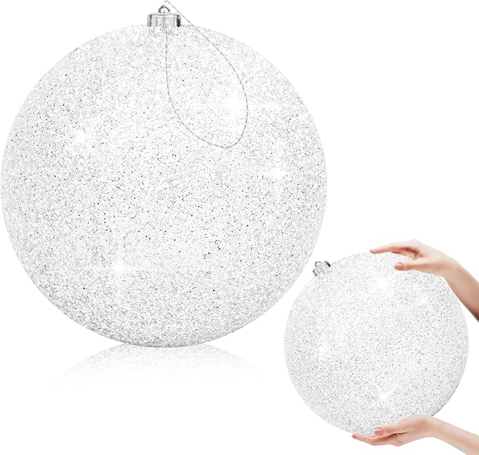 10" Large Christmas Balls Christmas Tree Decoration Ornaments Shatterproof Glitter Christmas Hanging Balls for Christmas Tree Party Wedding Indoor Outdoor Holiday Decoration(White, 10inch-1pcs)
