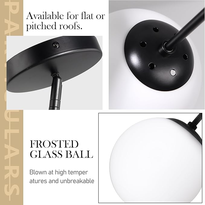 6 Inch Globe Pendant Light Black Mid Century Modern Globe Light Fixture Mid Century Milk Glass Pendant Lamp Matte Black Finished with Milk Glass Lampshade for Kitchen Island