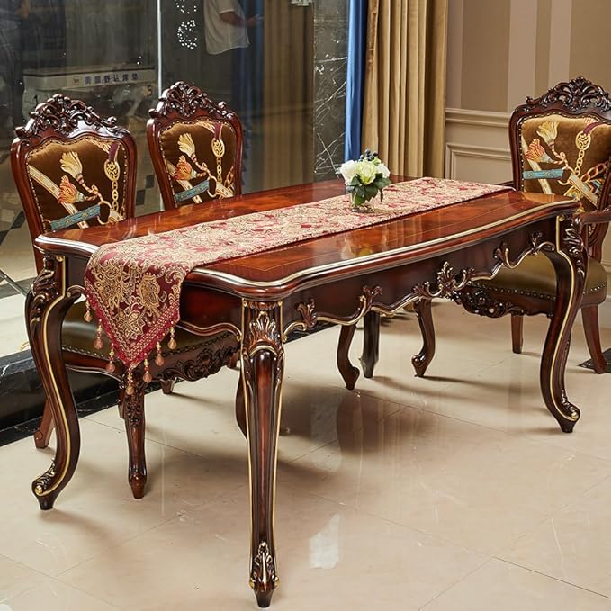 Luxury Vintage Table Runners 72 inches Long Embroidery Jacquard Fabric with Multi-Tassels Table Runners for Dining Room Dresser Wedding Christmas Thanksgiving Party Decorations (Red, 12X72inch)