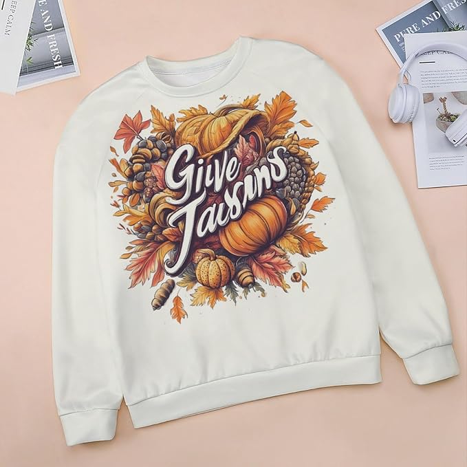 Thanksgiving Sweatshirt for Women Crewneck Pullover Casual Graphic Long Sleeve Shirts Sweater