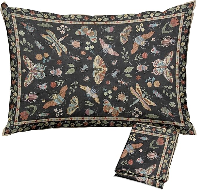 Boho Pillow Protectors with Zipper Standard Size Moody Floral Butterfly Pillow Covers Set of 2 Vintage Black Queen Size Pillowcases Rustic Botanical Insect Farmhouse Bedding Decor 30"x20"