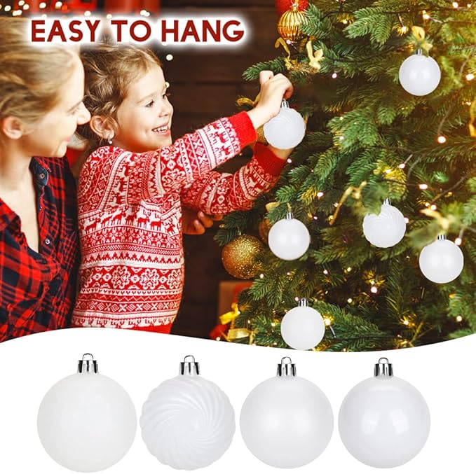 2.36" White Christmas Balls Ornaments 25 Pcs Shatterproof Christmas Ornaments Set Halloween Balls Ornaments White Ornament for Xmas Tree Holiday Party