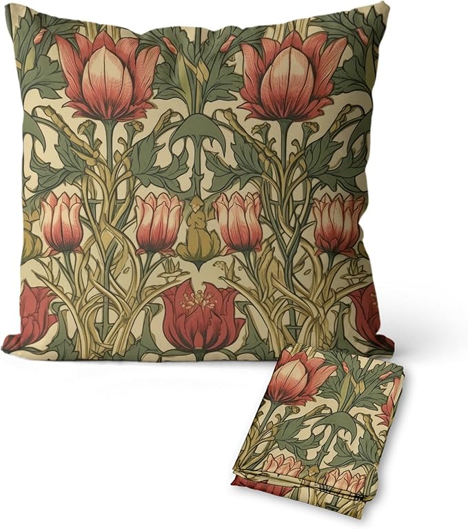 William Morris Pillow Covers 18x18 Inch Vintage Floral Botanical Print Pillow Protectors with Zipper Standard Size Nature Flowers Pillowcases Mid Century Modern Bed Pillow Covers Set of 2