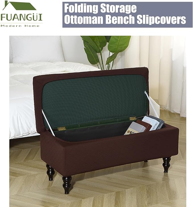 FUANGUI Ottoman Cover Stretch Storage Ottoman Bench Slipcover Printed Folding Storage Bench Ottoman Cover Footrest Stool Slipcover Footstool Protector Cover with Elastic Bottom,Medium