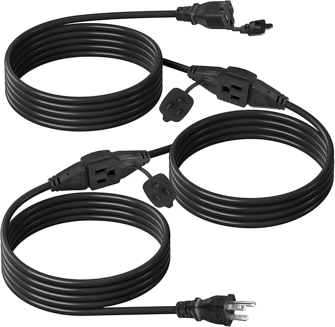 BN-LINK 25 ft Outdoor Extension Cord w/3 Inline Outlets 16/3 Gauge, SJTW for Landscaping & Holiday Decorations, Grounded, ETL Listed(Black)