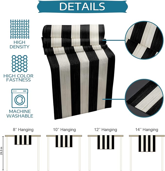 Vandarllin Table Runners 16X72 Inches Long, Black and White Striped,Cotton Linen Farmhouse Retro Rustic Barn Wood Texture Tablecloths Non-Slip Party Table Decorations for Kitchen,Home,Dining,Outdoor,
