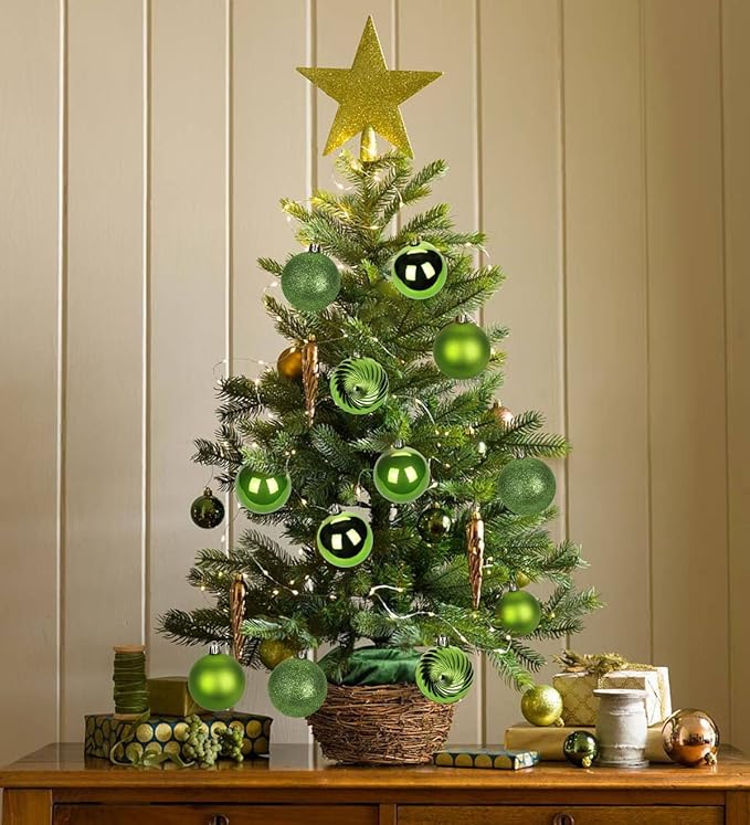 2.36" Green Christmas Balls Ornaments 25 Pcs Shatterproof Christmas Ornaments Set Small Light Green Ornament for Xmas Tree Halloween Holiday Party