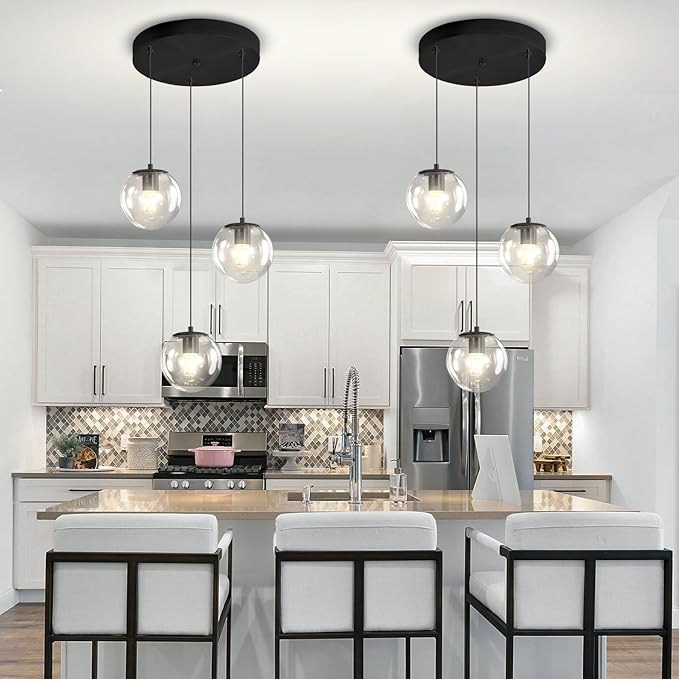 3-Light Small Chandelier LED Modern Glass Globe Pendant Light Chandeliers for Entryway Lighting Fixture Bedroom and Dining Room