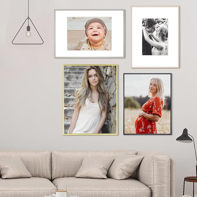 8x12 Picture Frame, Matte Gold Modern Thin Aluminum Metal Photo Frame with HD Glass, Fits 6x8 with Mat or 8 x 12 without Mat, for Tabletop and Wall Mounting, 1 Pack