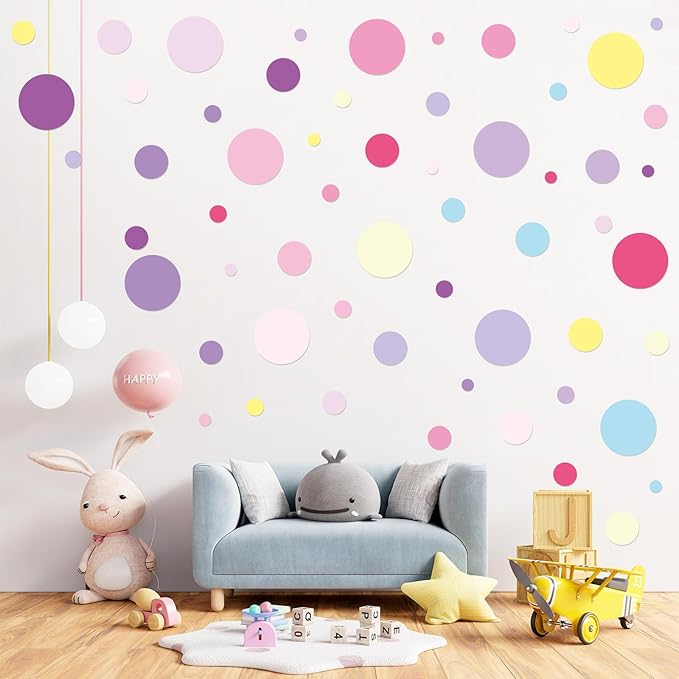 Zonon 264 Pcs Polka Dot Wall Decals for Classroom Decor Kids Circle Wall Sticker Vinyl Peel and Stick Colorful Removable for Nursery Bedroom Playroom Living Room(Pink and Purple)