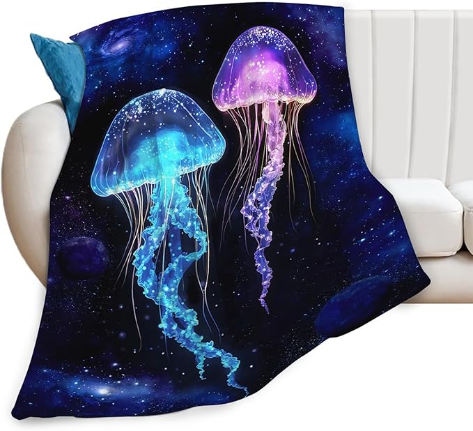 Tijuboni Jellyfish Throw Blanket Jellyfish Gifts for Girls Boys Women Men Kids Adults Soft Flannel Fleece Blanket for Couch Sofa Bed Home Decor 50"x60"