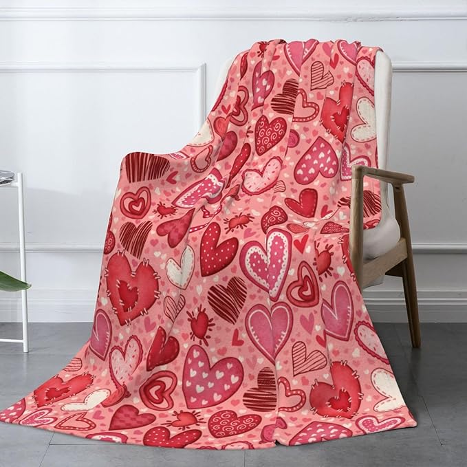 Valentine's Day Gift Red Heart Throw Blanket - Super Soft Fluffy Fleece Blanket for Couples,60"x50" Romantic 3D Heart Design for Bed, Couch, Sofa - Red