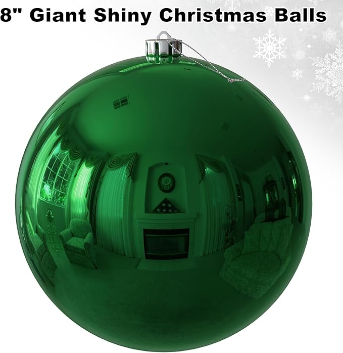 Emerald Green 8.0" Extra Large Christmas Ornaments - Christmas Tree Decoration Balls Shatterproof Hanging Shiny Balls for Birthday Holiday Wedding Decorations Set of 2pcs