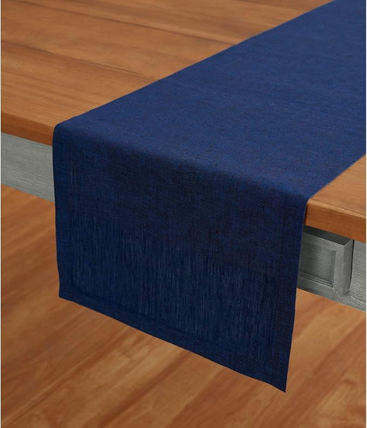 Solino Home Linen Royal Blue Table Runner 156 Inches Long - Athena, 100% Pure Linen Dining Table Runner 14 x 156 Inch
