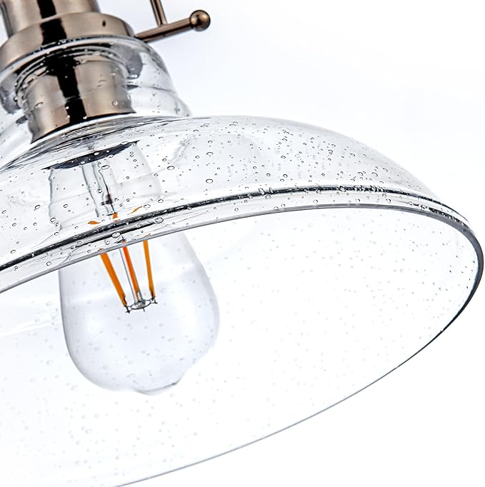 Modern Glass Pendant Light，Farmhouse Industrial Light Fixture with Adjustable Cord, Seeded Glass Shade, Hanging Lights for Kitchen Island,Hallway, Dinning Room