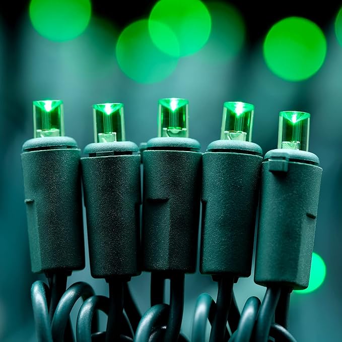 YULETIME 200 Green Wide Angle LED Christmas Lights, 66 Feet Green Wire UL Certified 5mm Holiday String Light Set (Green)