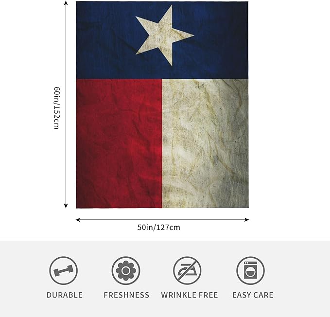 Texas Flag Throw Blanket Soft Plush Fleece Blankets Warm Cozy Lightweight Fuzzy Blanket for Bed Sofa Couch Home Decor 60"X50"
