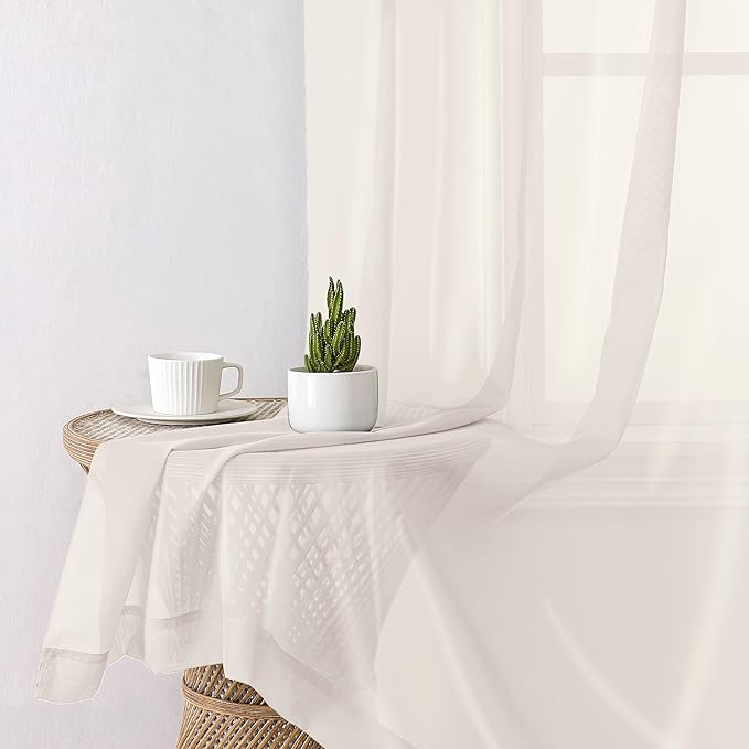 Lecloud Ivory Sheer Curtains 78 Inches Long 2 Panels, Elegant Light Filtering Voile Breathable Curtains, Solid Window Treatments with Dual Rod Pocket for Dining Room Bedroom, Each 42" W x 78" L